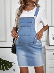SHEIN Mono Corto De Maternidad Con Bordes En Bruto