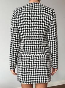 RueChic Damen Hahnentrittmuster Langarm Jacke Und Rock Set - Schwarz und Weiss - Übersicht 2