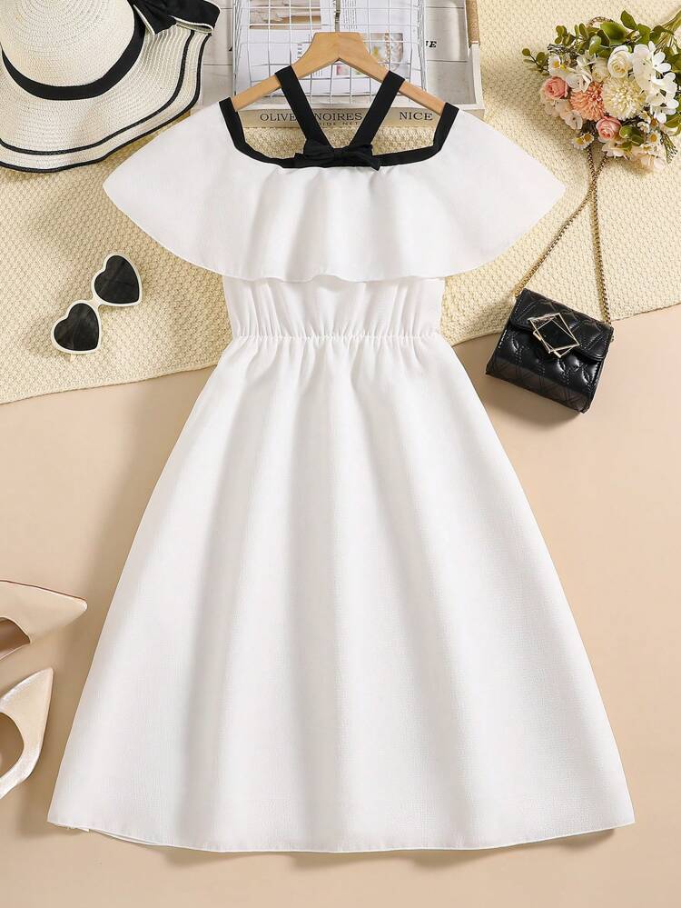 Teenage Girls' Colorblock Dress With Contrast Trim