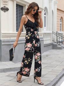SHEIN Clasi In hoa Dây đeo Mì Ý  Áo liền quần Với Xù Hoa Sen Chi tiết - Nhiều màu - Xem 4