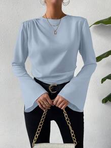 Chiquease 女性鐘形袖荷葉邊襯衫 - 淺藍色 - 查看 1