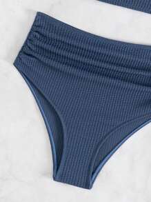 Swim Vcay Summer Beach Solid Color Two Pieces Bikini Set Wedding - Dusty Blue - View 7