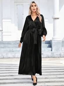 SHEIN Privé Women'S Wrap Tie Dress - Black - View 1