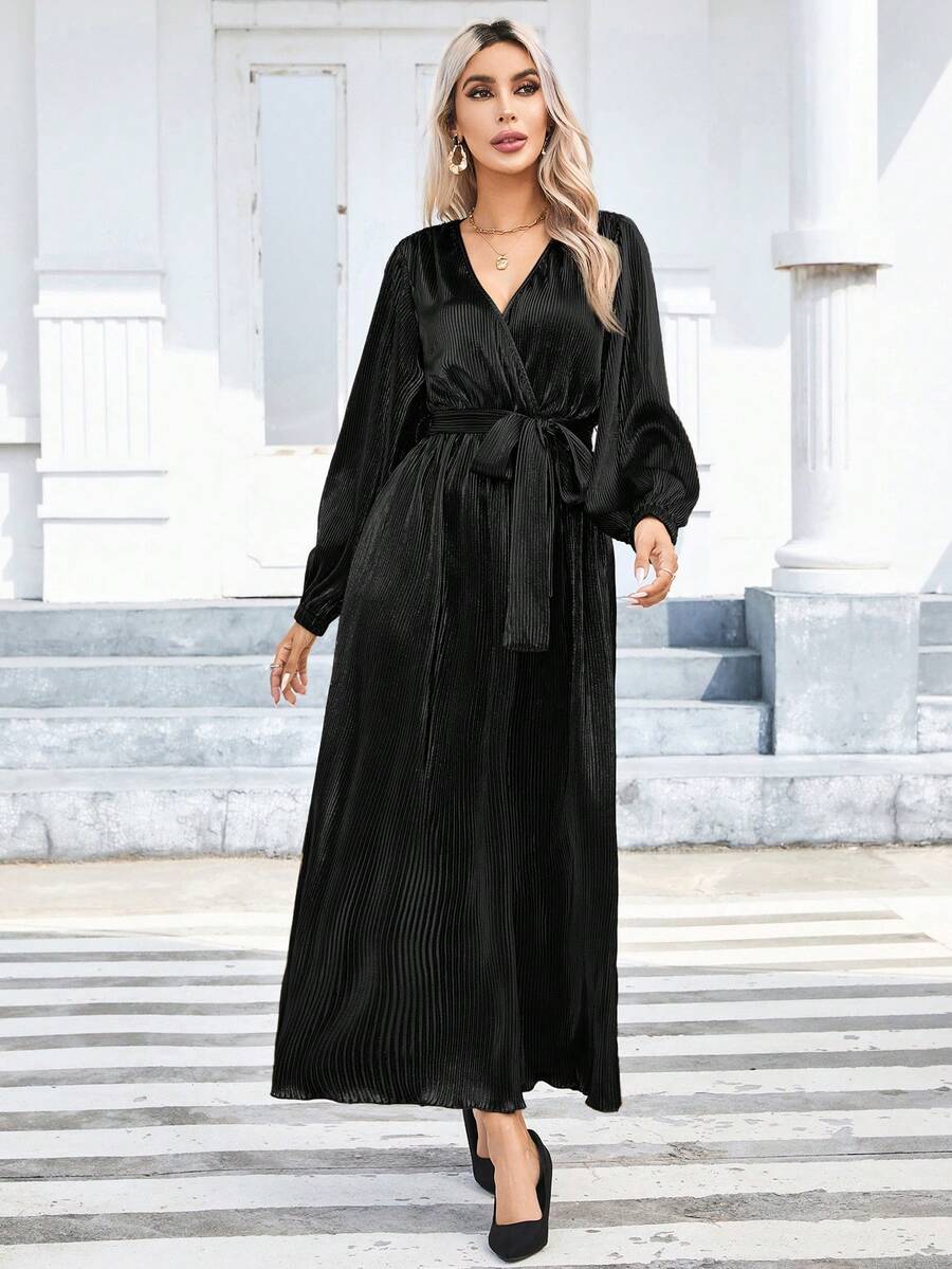 SHEIN Privé Women'S Wrap Tie Dress - Black - View 1