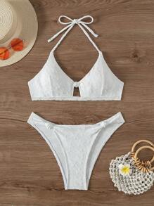 Swim Chiccia Women's Twist Knot Halter Strap Bikini Set Carnival - White - View 7