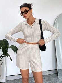 SHEIN Essnce Của phụ nữ 2 Miếng Giải trí & Trang phục làm việc Bộ - Màu Khaki - Xem 5