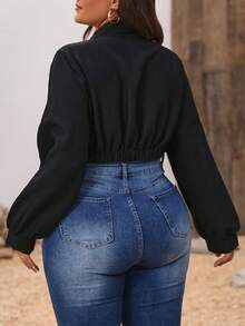 Calvaya Plus Size Women'S Cropped Twisted Hem Shirt - Black - View 2