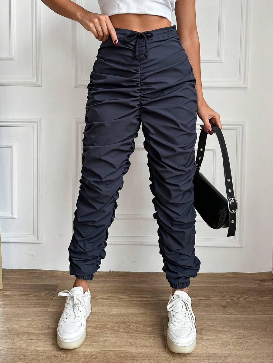 EURMUSE Pantalones Arrugados Con Puños Elásticos Para Mujer - Azul Marino - Ver 1