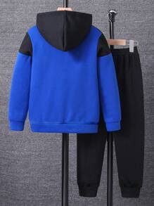 SHEIN Tween Boys' Thermal Lined Hoodie And Jogger Set - Blue - View 2