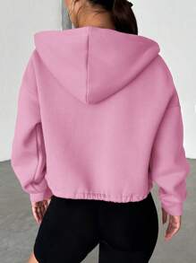 EURMUSE Women's Zipper Front Drawstring Hem Hoodie - Baby Pink - View 2