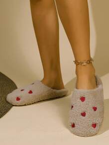 Heart-Shaped Women's Indoor Slippers, Soft Sole Light And Comfortable Fluffy Slip-On Slippers, Khaki, Cute,Halloween