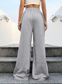 SHEIN EZwear Pantalones Deportivos De Pierna Ancha Plisados Para Mujer - Gris - Ver 2