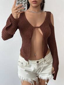 SHEIN Unity 女性衣服,露肩分裂袖口針織上衣