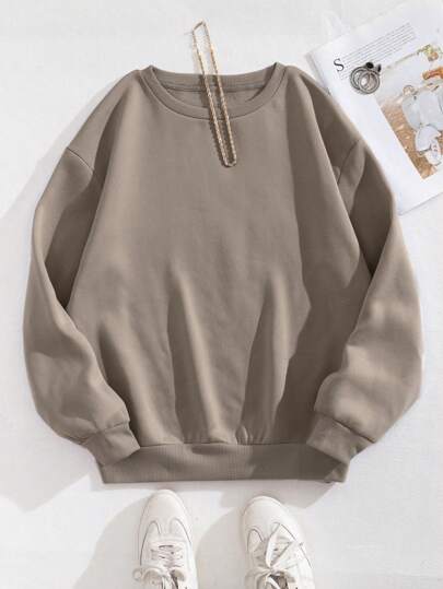 INAWLY Women's Drop Shoulder Long Sleeve Sweatshirt With Round Neck,Ladies Spring/Fall Casual Long Sleeve Round Neck Loose Regular Mocha Brown Drop Shoulder Pullovers Women Hoodies,Long Sleeve Tops Graduation,Back To School Outfits,Graduation,Teacher Outfits For Women,Back To School