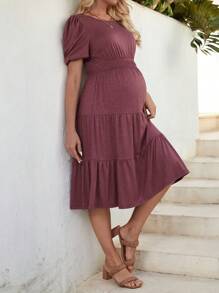 SHEIN 孕婦圓領短泡袖連身裙