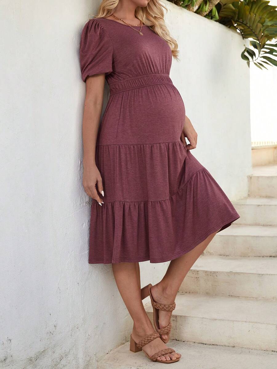 SHEIN 孕婦圓領短泡袖連身裙