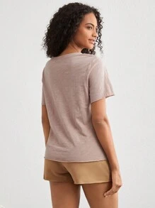 Ocili Leisure Plain Knitted T-Shirt And Shorts Homewear Set With Design Feeling, Comfortable And Breathable.