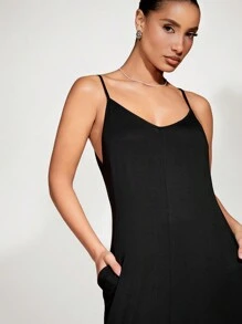 SHEIN BASICS Pocket Side Solid Cami Dress - Black - View 3