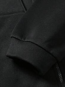 Manfinity Hypemode Loose Fit Men's Letter Print Zip Up Hooded Sweatshirt With Drawstring - Black - View 7