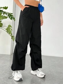 Coolane 3pcs/Pack Women's Casual Solid Color Parachute Pants, Multicolor - Black - View 5