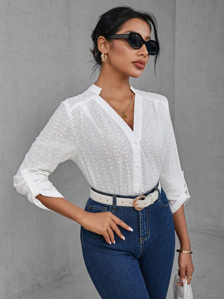 Aveloria 女性修身口袋插肩袖襯衫 - 白色 - 查看 1