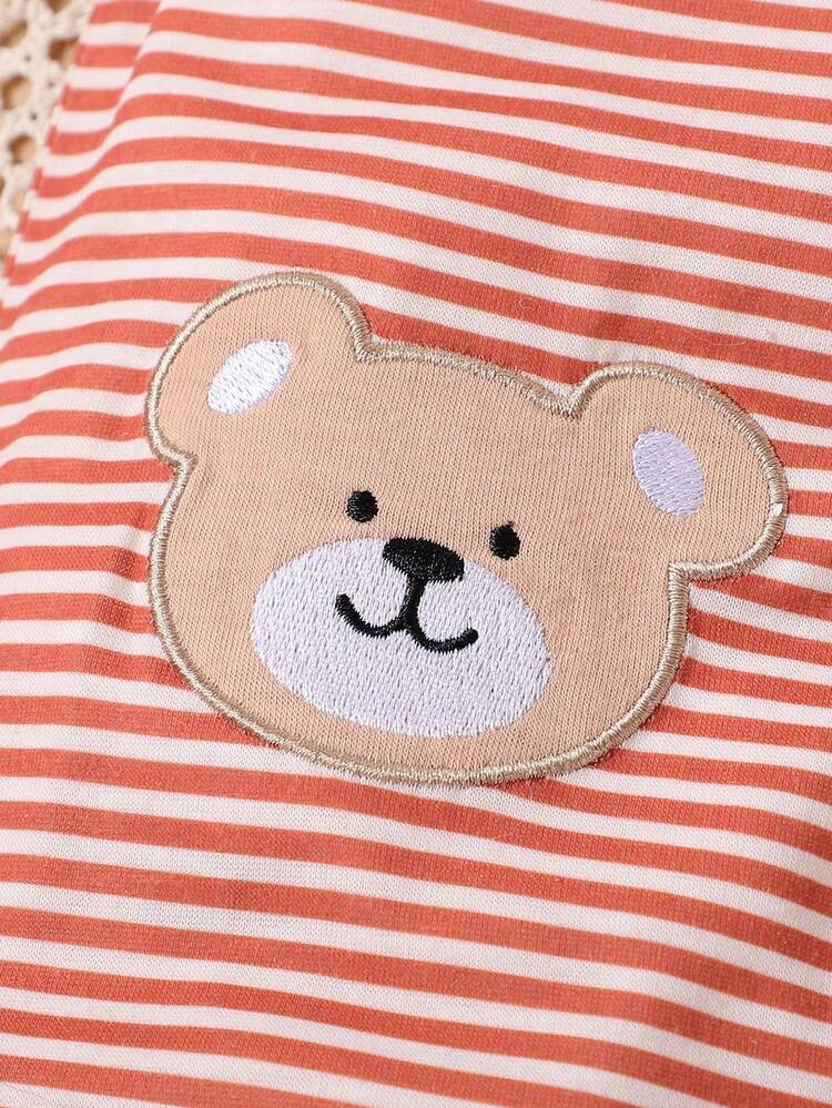 Baby Boys' Simple And Comfortable Cute Bear Striped And Printed Jumpsuit Set