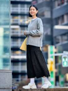 FRIFUL 女款純色紋理半身裙 - 黑色 - 查看 2