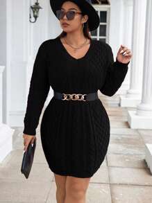 Calvaya Plus Size Women's V-Neck Long Sleeve Sweater Dress Fall Winter Cloth For Women Autumn - Black - View 6