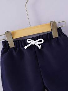 Souflis Souflis Young Boy Toddler Boys' Casual College Style Printed Collared Shirt And Solid Color Shorts Set Summer Holiday