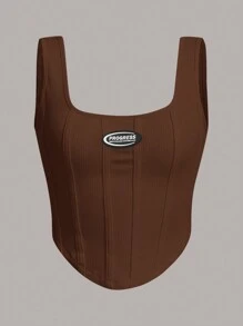 SHEIN EZwear Women's Chambray Detail Tank Top - Brown - View 1