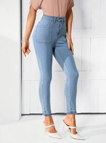 SHEIN LUNE Women'S Light Blue Washed Slim Fit Jeans - Medium Wash - View 5