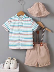 SHEIN Toddler Boys' Striped Shirt And Suspender Pants Set - Multicolor - View 7
