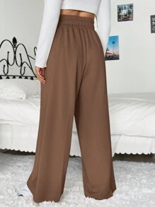 SHEIN EZwear 大尺寸女性休閒束口腰運動褲 - 棕色 - 查看 2