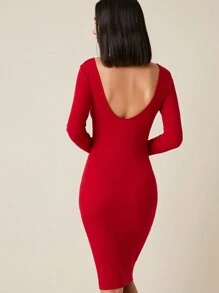 SHEIN BASICS Lưng thấp Chất rắn Quần bó Lễ hội Giải trí Bữa tối Ngày đêm Đầm - Đỏ - Xem 1