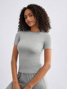Ocili Leisure Ultra Soft & Slim Fit Fabric Silky & Breathable Basic Top For Daily & Homewear - Light Grey - View 5