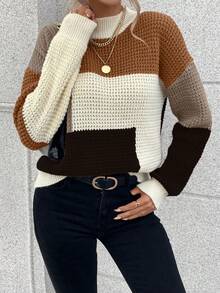 SHEIN Essnce 女款拼色落肩毛衣 - 彩色 - 查看 3