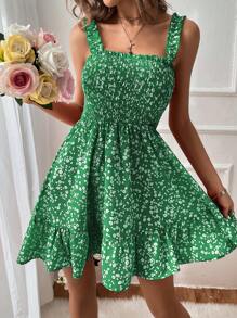 Breezaya Của phụ nữ Không tay Nếp uốn Váy hoa - màu xanh lá - Xem 1
