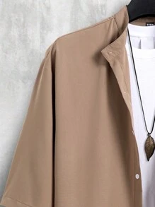 Genlund Bộ quần áo thun trơn màu trơn thoải mái đi nghỉ mát rộng rãi cho nam, quà tặng bạn trai - Màu nâu  Mocha - Xem 4