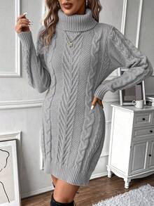 SHEIN LUNE 純色高領毛衣裙 - 灰色 - 查看 4