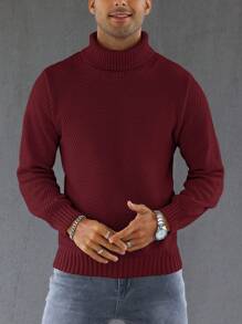 Manfinity Homme Men's Turtleneck Long Sleeve Sweater - Red - View 1