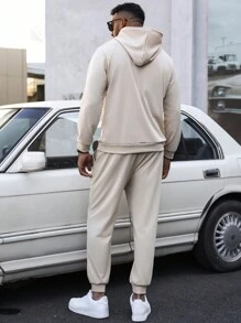 Manfinity Homme Set Di Due Pezzi Di Felpe Con Cappuccio E Pantaloni Della Tuta Con Stampa Di Lettere Per Uomo Di Taglia Forte Con Stringhe