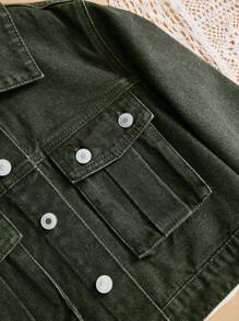 Teen Girls' Cropped Denim Jacket - Army Green - View 6