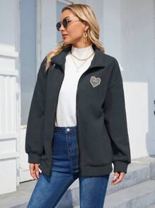 SHEIN EZwear Women'S Cartoon Pattern Printed Drop Shoulder Jacket - Dark Grey - View 6