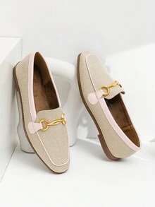 British Style Vintage Slip-On Women's Loafers Flat Shoes - Apricot - View 5