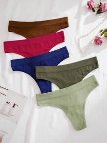 Shein Underwear&Sleepwear Basics Women's Solid Color Sexy Thongs (5pcs/Pack)