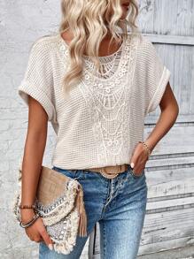 EMERY ROSE Ladies' Lace Spliced Batwing Sleeve T-Shirt