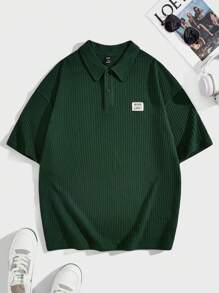 Manfinity VCAY 男士寬鬆字母拼接短袖polo衫 - 綠色 - 查看 1