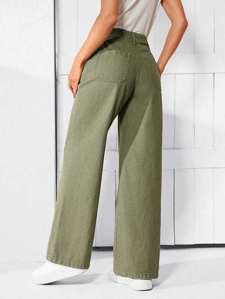 Drawstring Waist Wide Leg Jeans