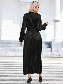 SHEIN Privé Women'S Wrap Tie Dress - Black - View 2