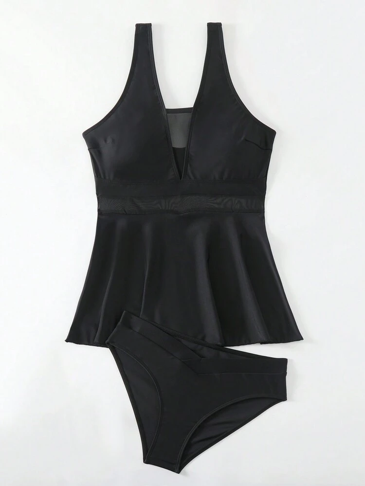 Women's Mesh Contrast Cami Bikini Set, Mature Charm Style Music Festival Summer